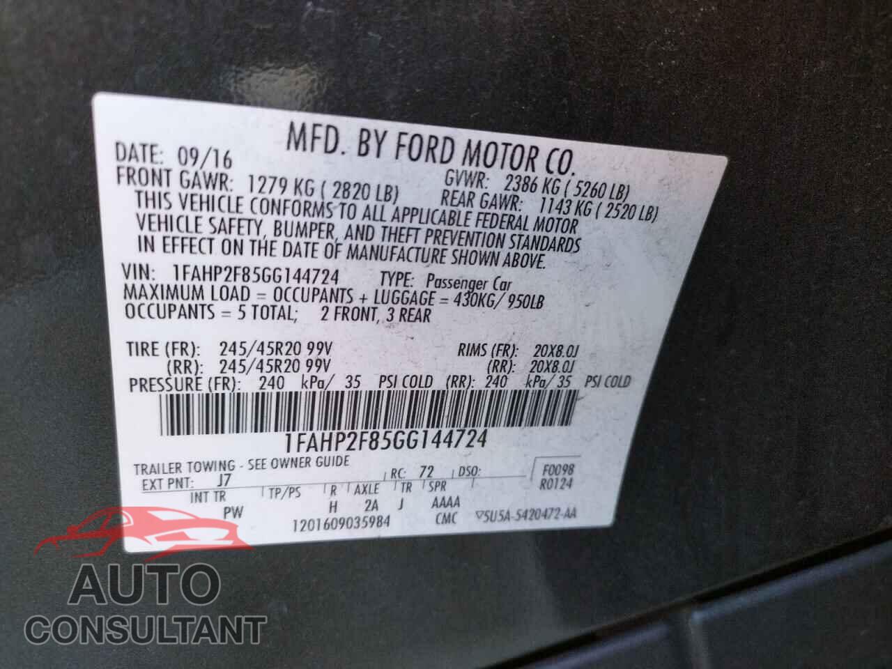 FORD TAURUS 2016 - 1FAHP2F85GG144724