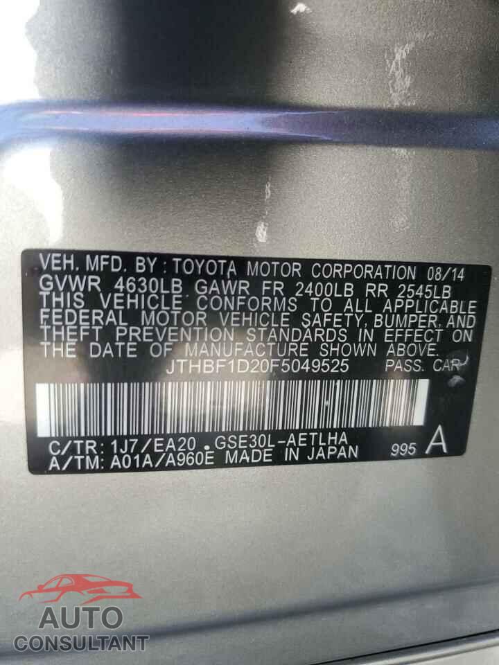LEXUS IS 2015 - JTHBF1D20F5049525