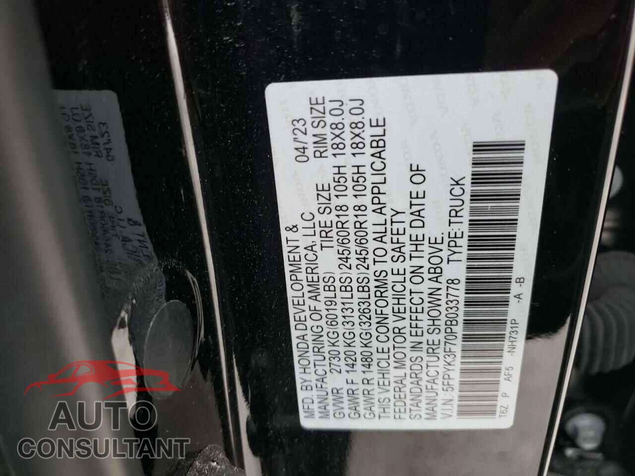 HONDA RIDGELINE 2023 - 5FPYK3F70PB033778