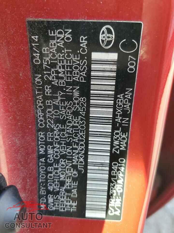 TOYOTA PRIUS 2014 - JTDKN3DU2E0374528
