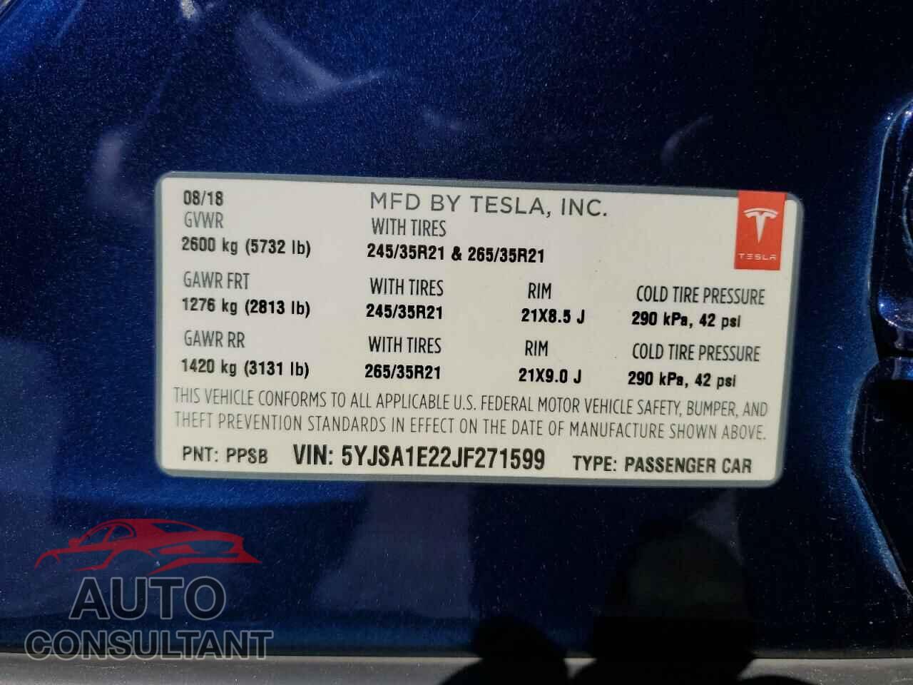 TESLA MODEL S 2018 - 5YJSA1E22JF271599