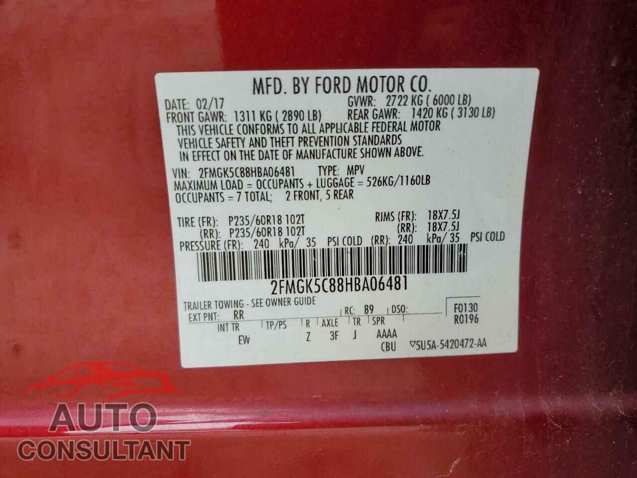 FORD FLEX 2017 - 2FMGK5C88HBA06481