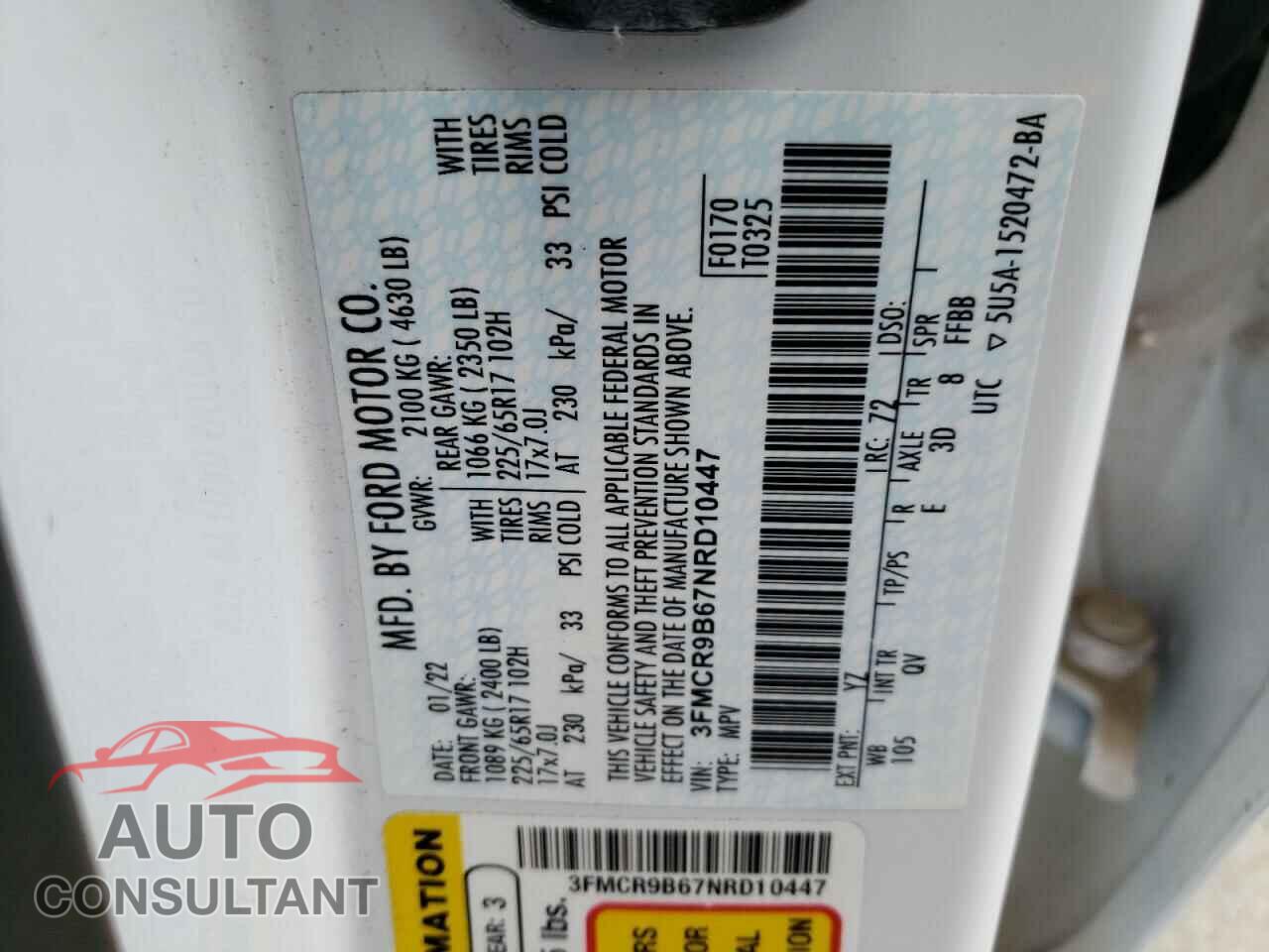 FORD BRONCO 2022 - 3FMCR9B67NRD10447