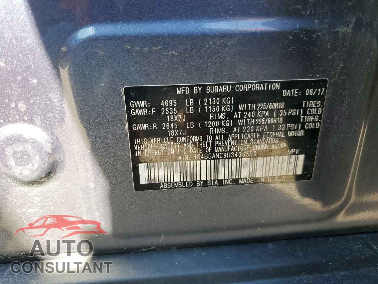 SUBARU OUTBACK 2017 - 4S4BSANC9H3436590