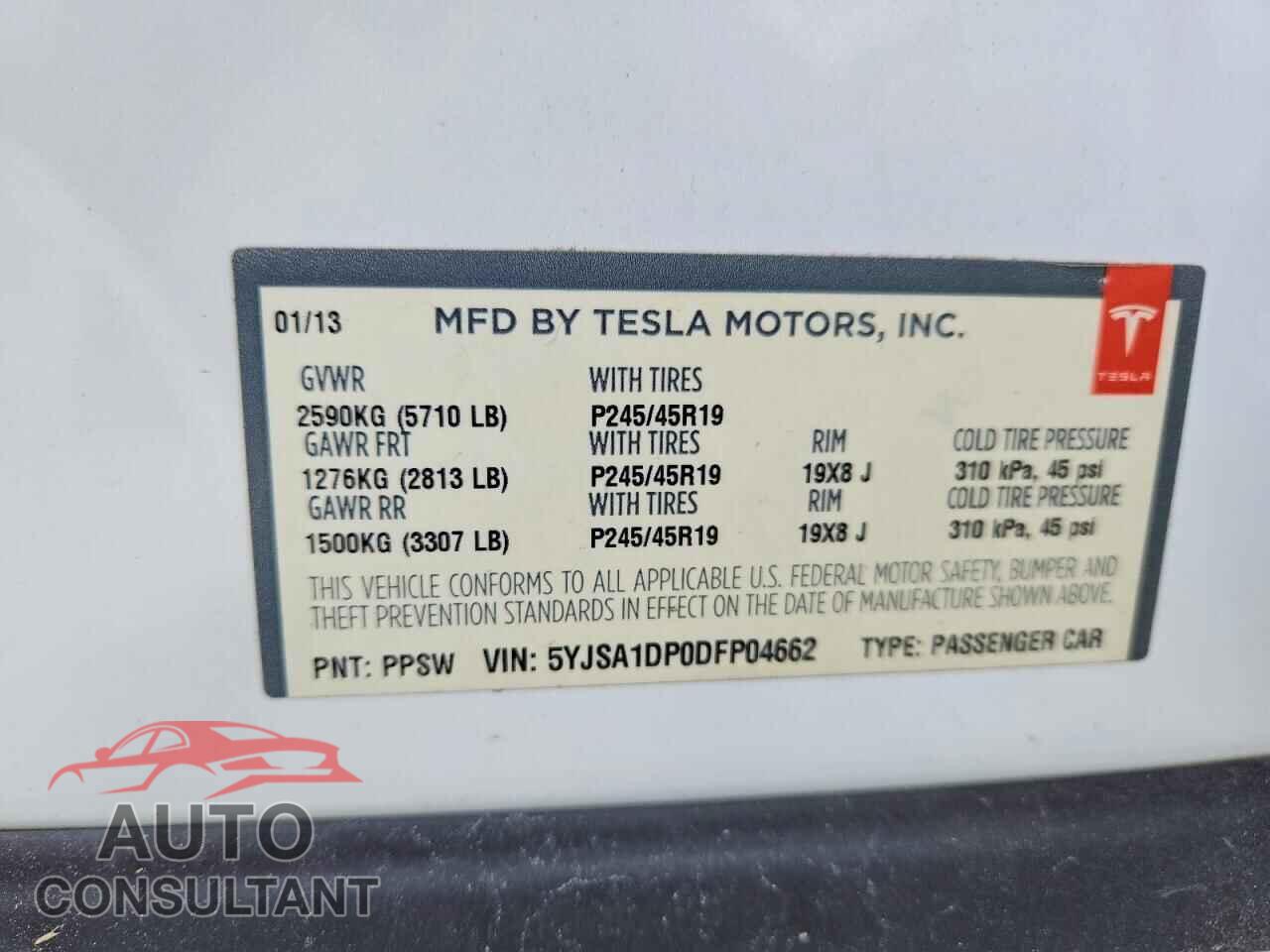 TESLA MODEL S 2013 - 5YJSA1DP0DFP04662