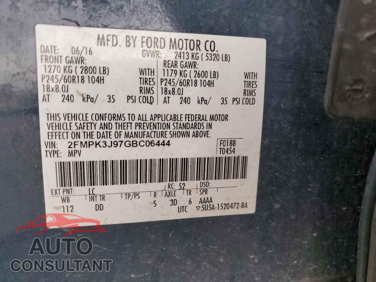 FORD EDGE 2016 - 2FMPK3J97GBC06444