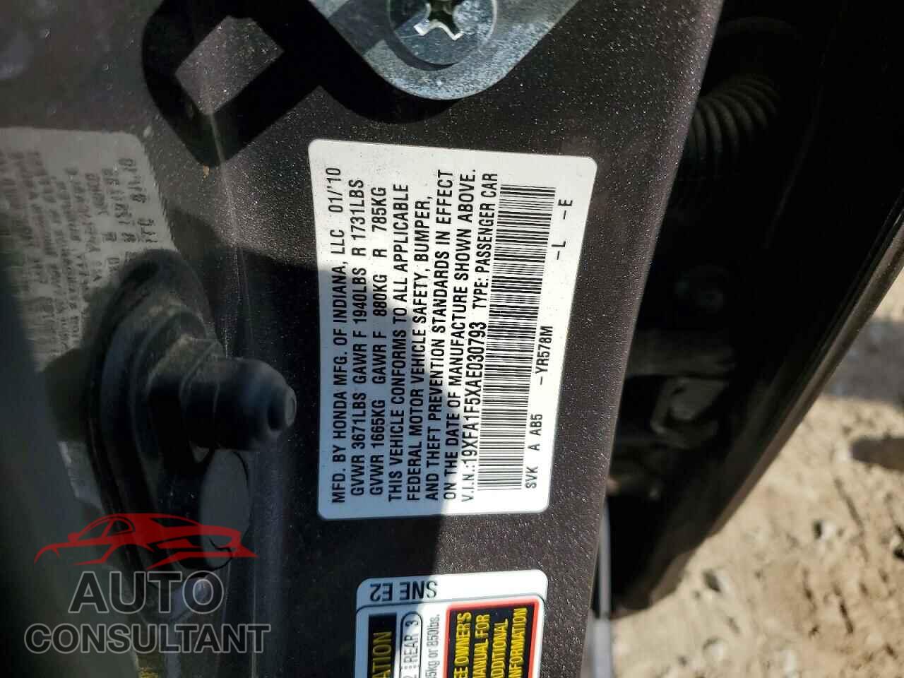 HONDA CIVIC 2010 - 19XFA1F5XAE030793