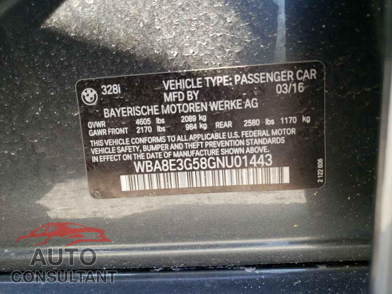 BMW 3 SERIES 2016 - WBA8E3G58GNU01443