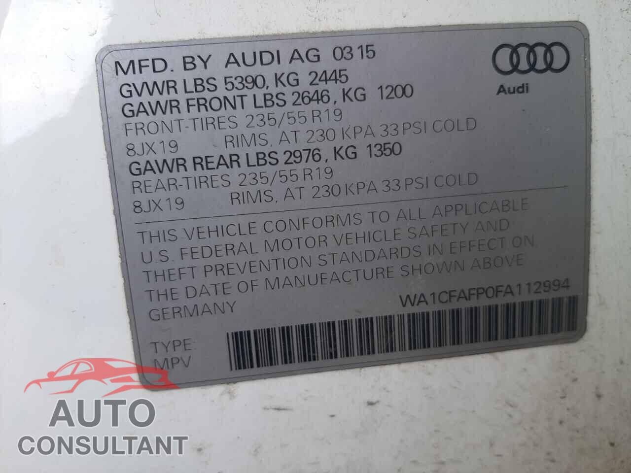 AUDI Q5 2015 - WA1CFAFP0FA112994