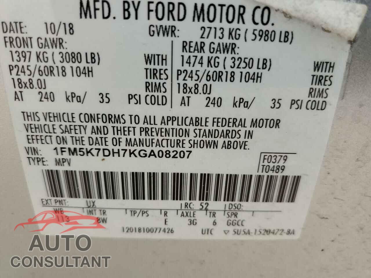 FORD EXPLORER 2019 - 1FM5K7DH7KGA08207