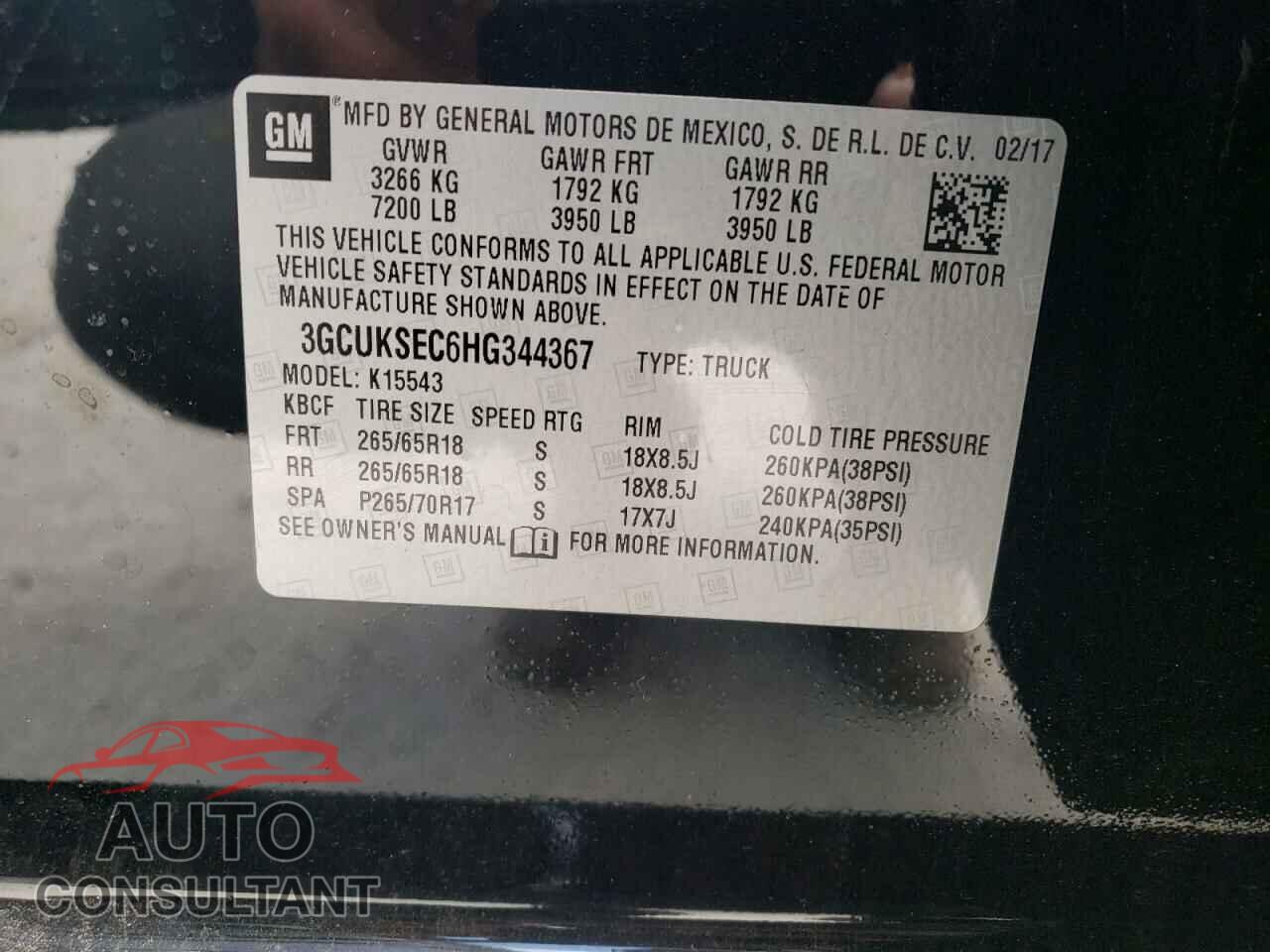 CHEVROLET SILVERADO 2017 - 3GCUKSEC6HG344367