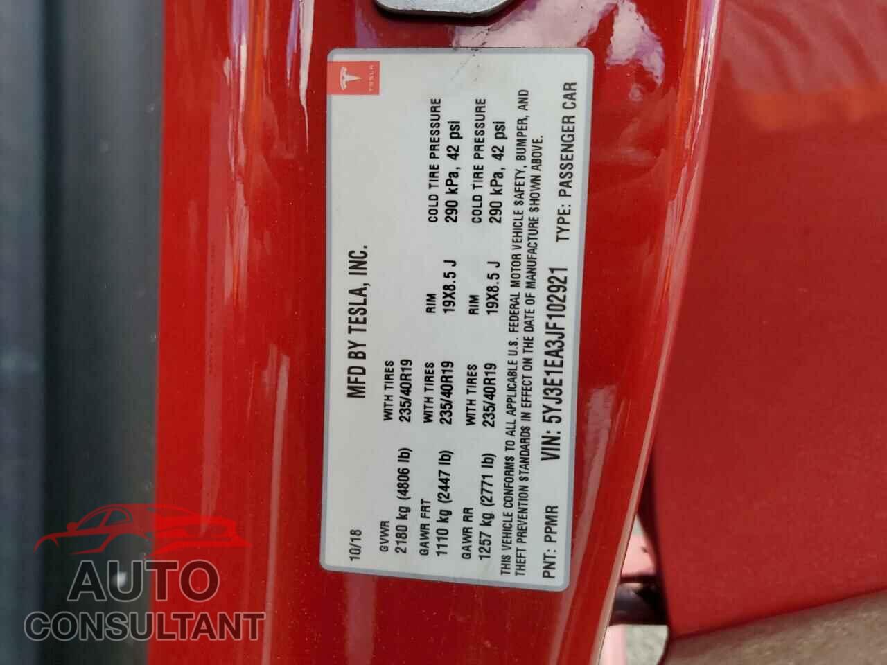 TESLA MODEL 3 2018 - 5YJ3E1EA3JF102921