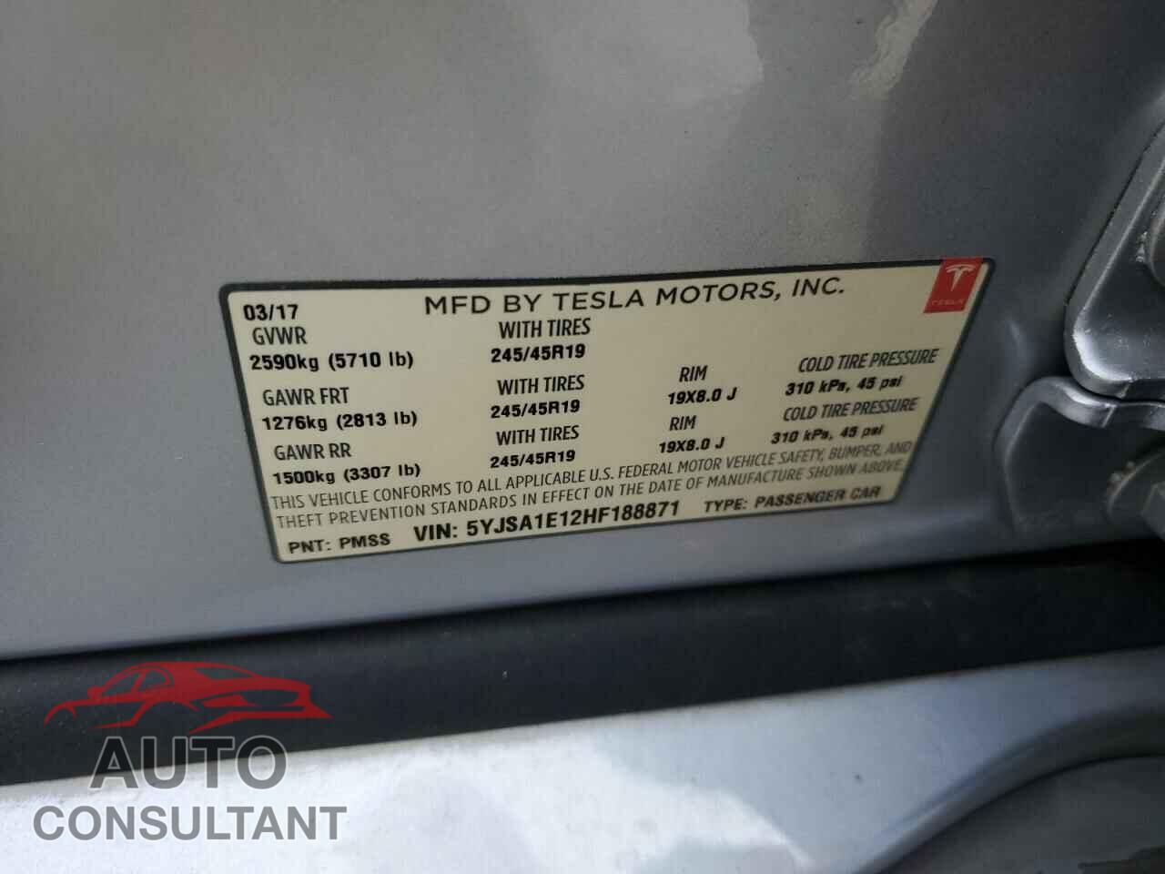TESLA MODEL S 2017 - 5YJSA1E12HF188871