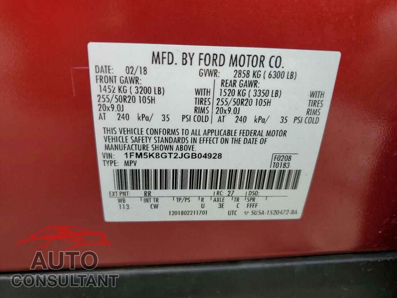FORD EXPLORER 2018 - 1FM5K8GT2JGB04928