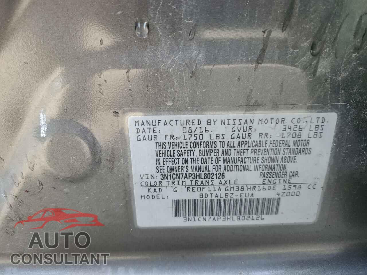 NISSAN VERSA 2017 - 3N1CN7AP3HL802126