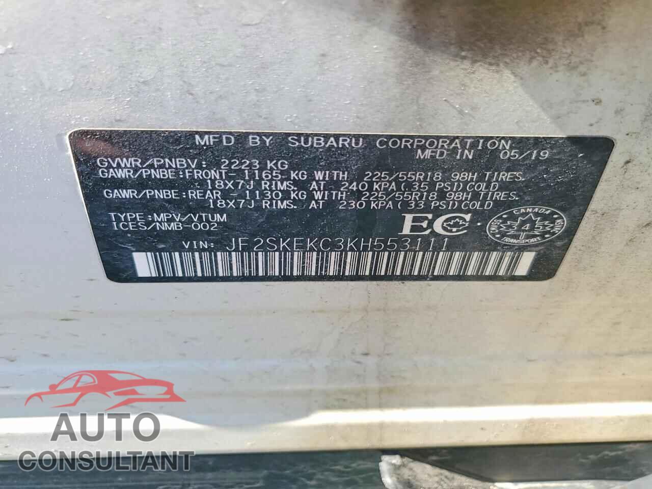 SUBARU FORESTER 2019 - JF2SKEKC3KH553111