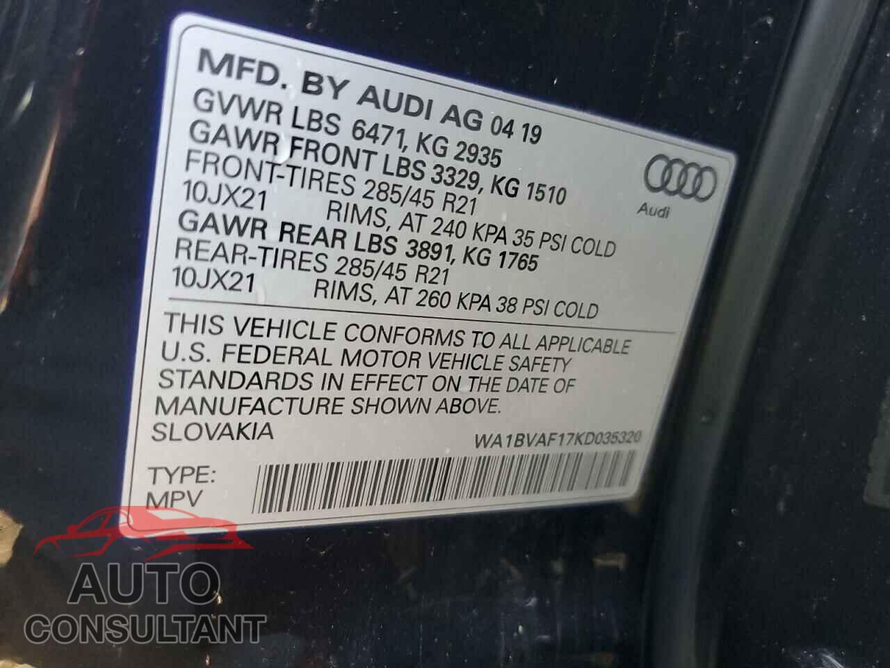 AUDI Q8 2019 - WA1BVAF17KD035320