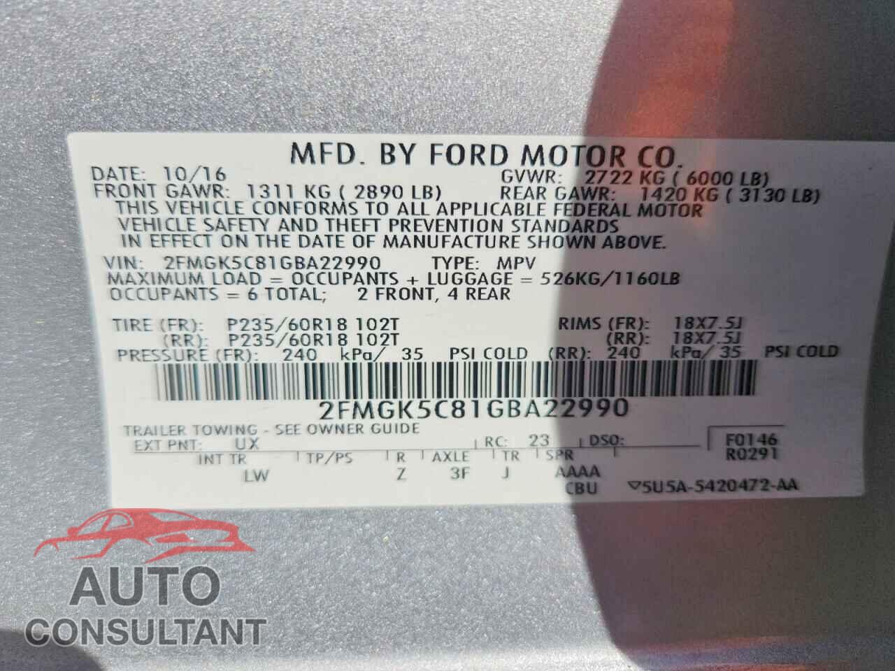 FORD FLEX 2016 - 2FMGK5C81GBA22990