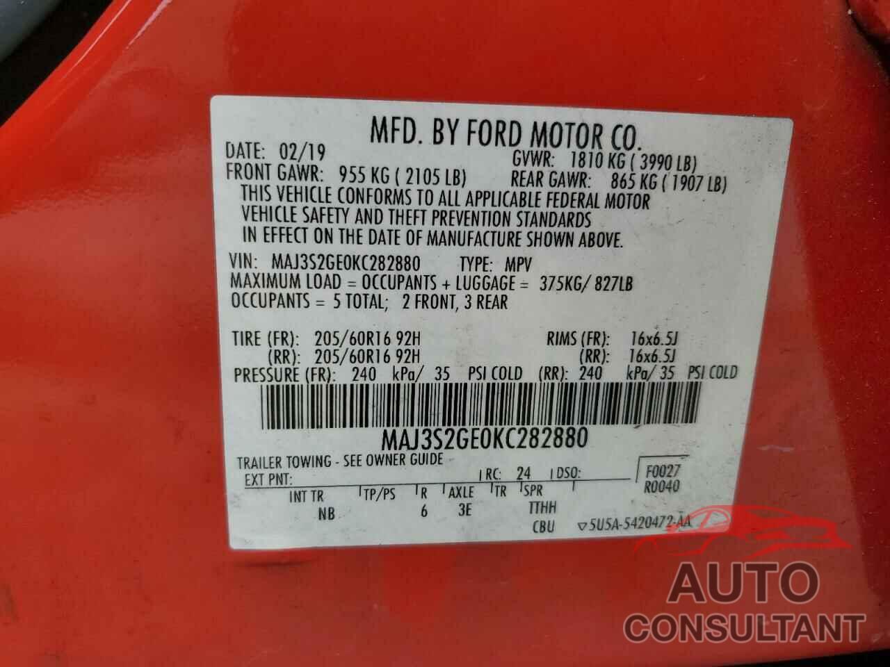 FORD ECOSPORT 2019 - MAJ3S2GE0KC282880