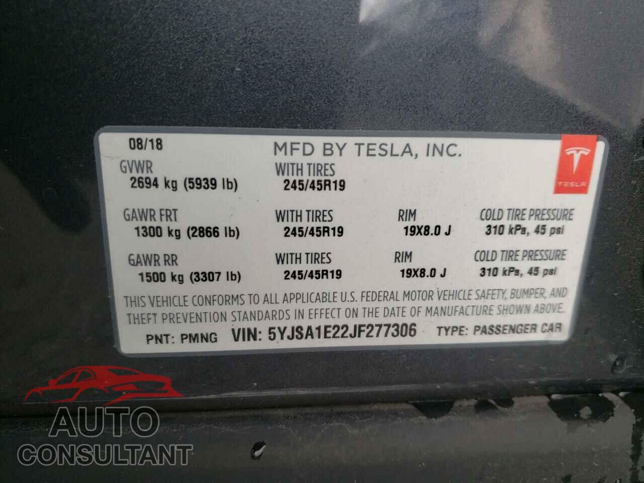 TESLA MODEL S 2018 - 5YJSA1E22JF277306