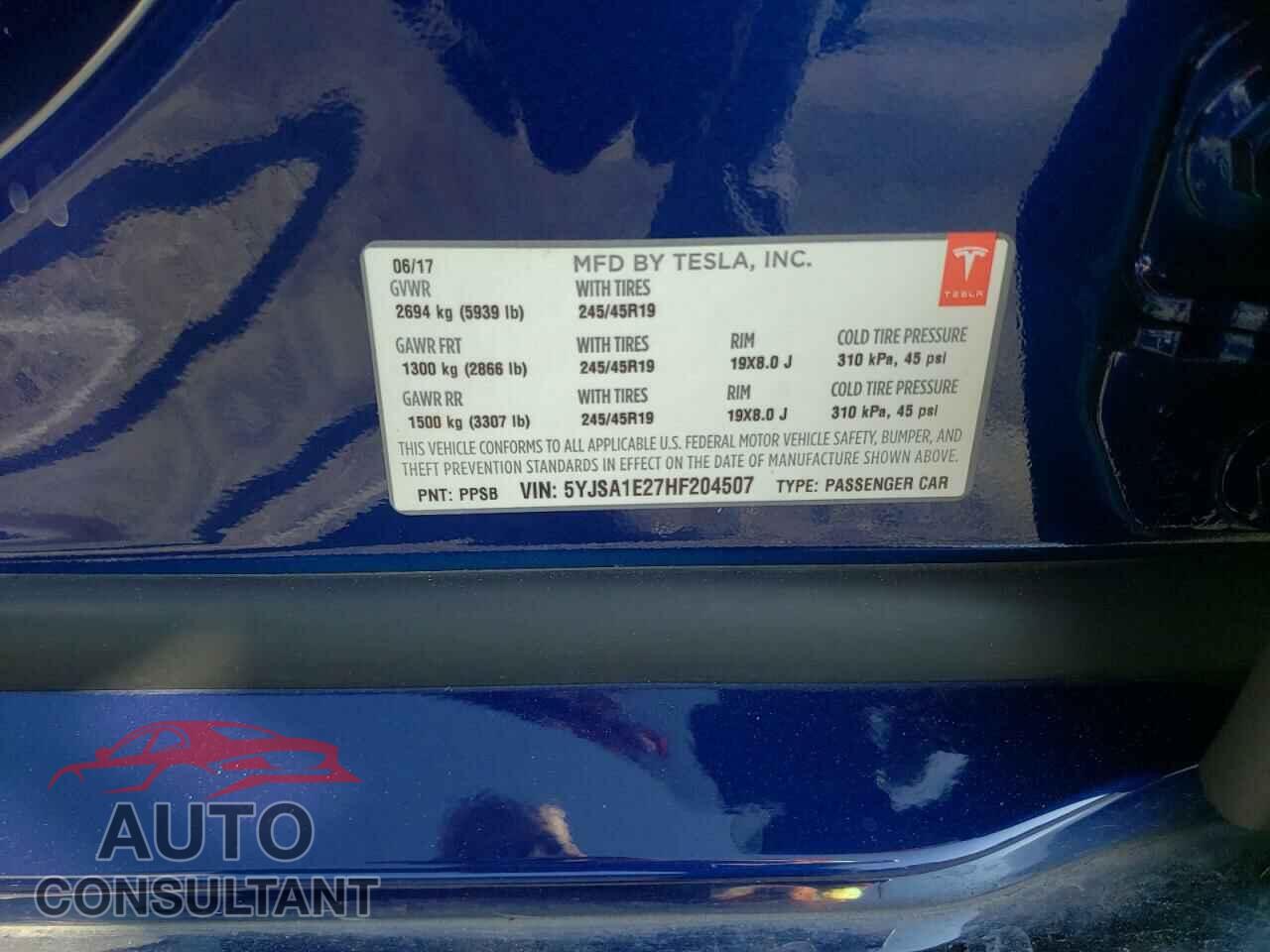 TESLA MODEL S 2017 - 5YJSA1E27HF204507