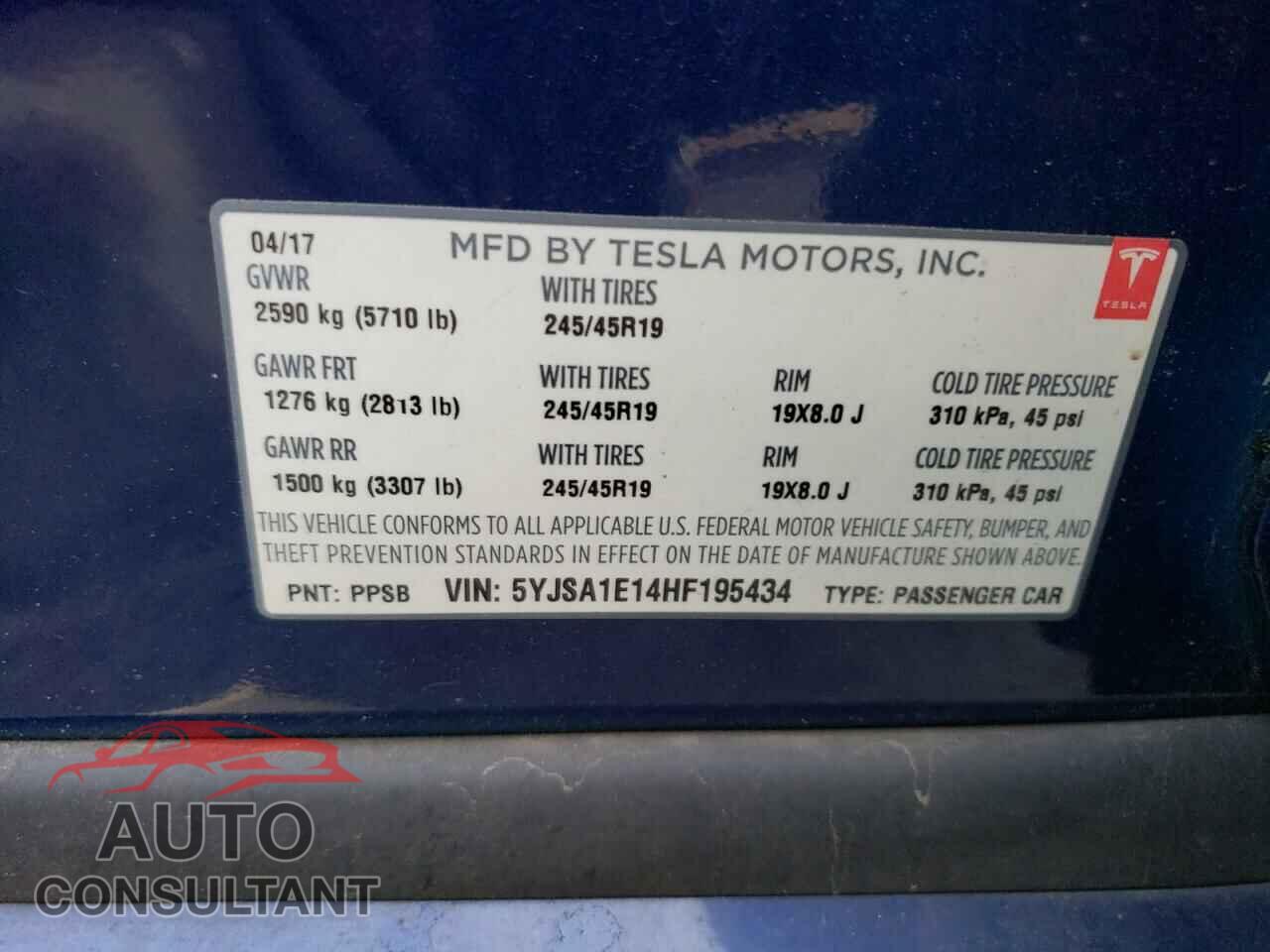 TESLA MODEL S 2017 - 5YJSA1E14HF195434