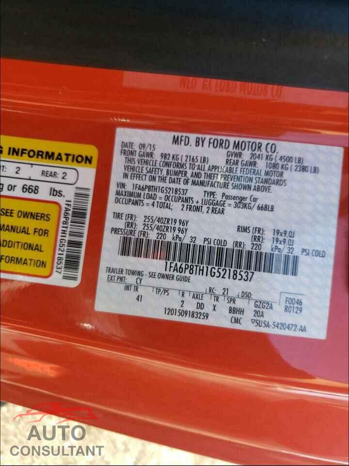 FORD MUSTANG 2016 - 1FA6P8TH1G5218537