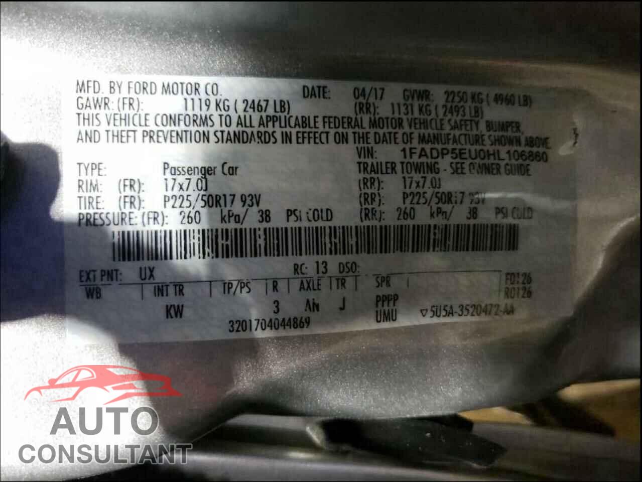 FORD CMAX 2017 - 1FADP5EU0HL106860