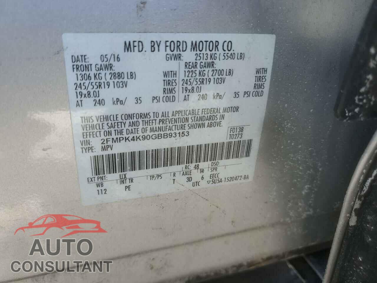 FORD EDGE 2016 - 2FMPK4K90GBB93153