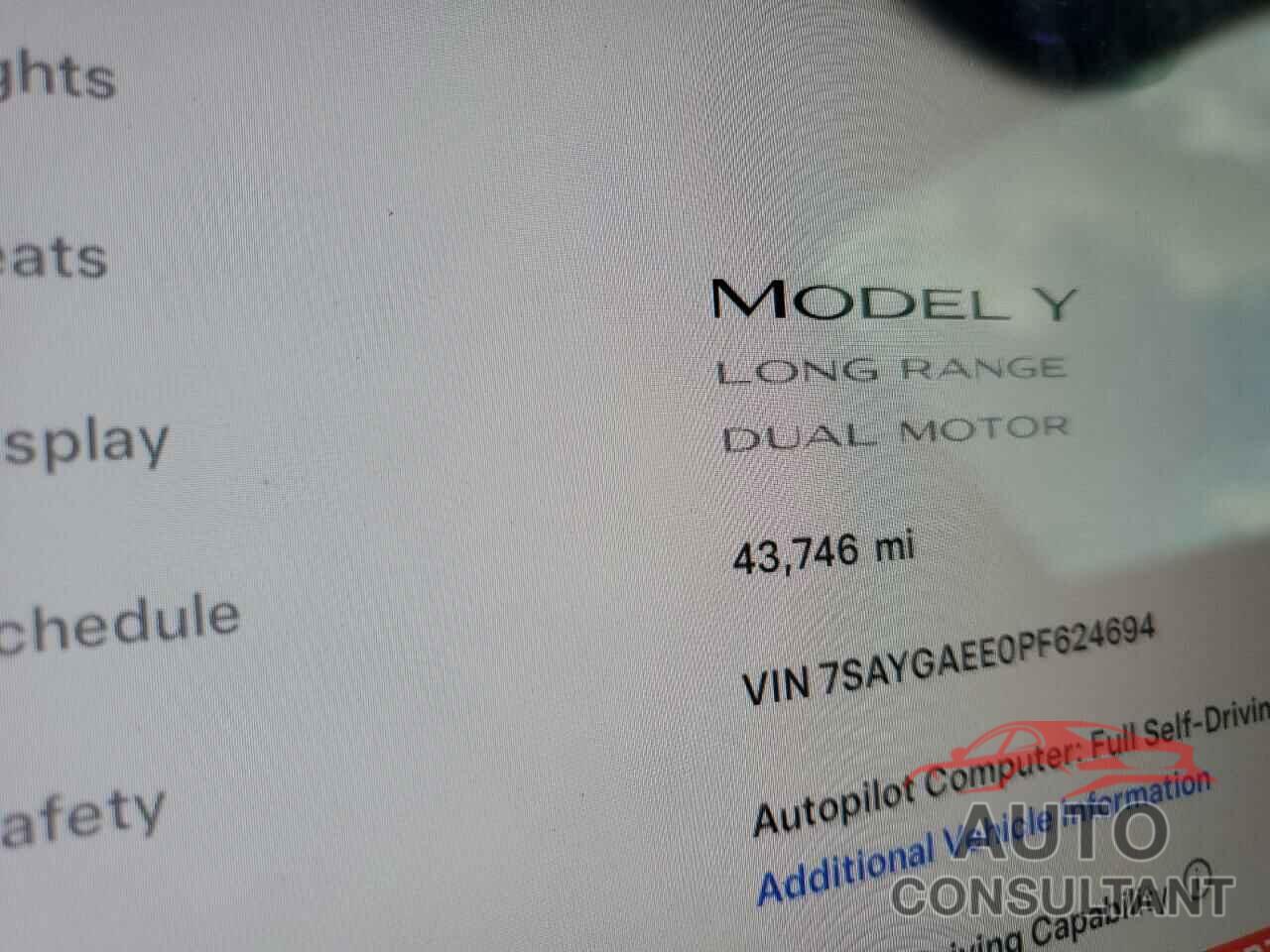 TESLA MODEL Y 2023 - 7SAYGAEE0PF624694