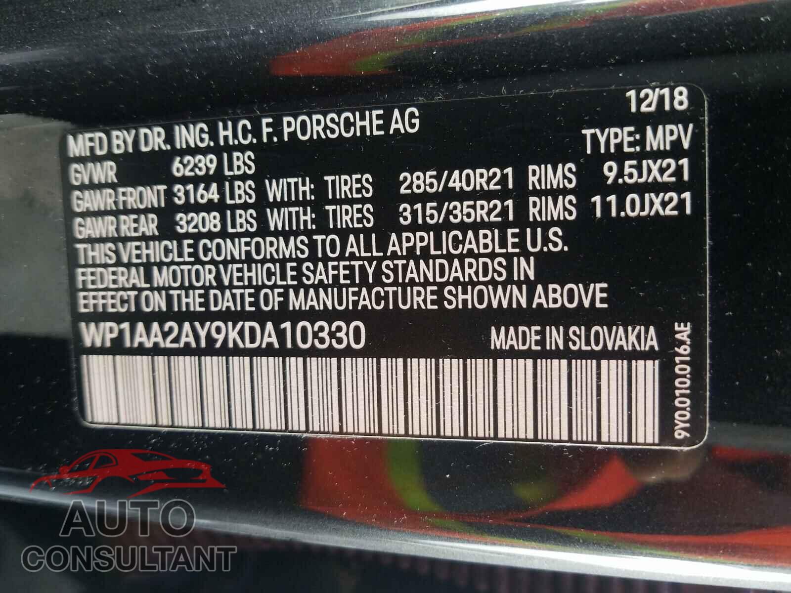PORSCHE CAYENNE 2019 - WP1AA2AY9KDA10330