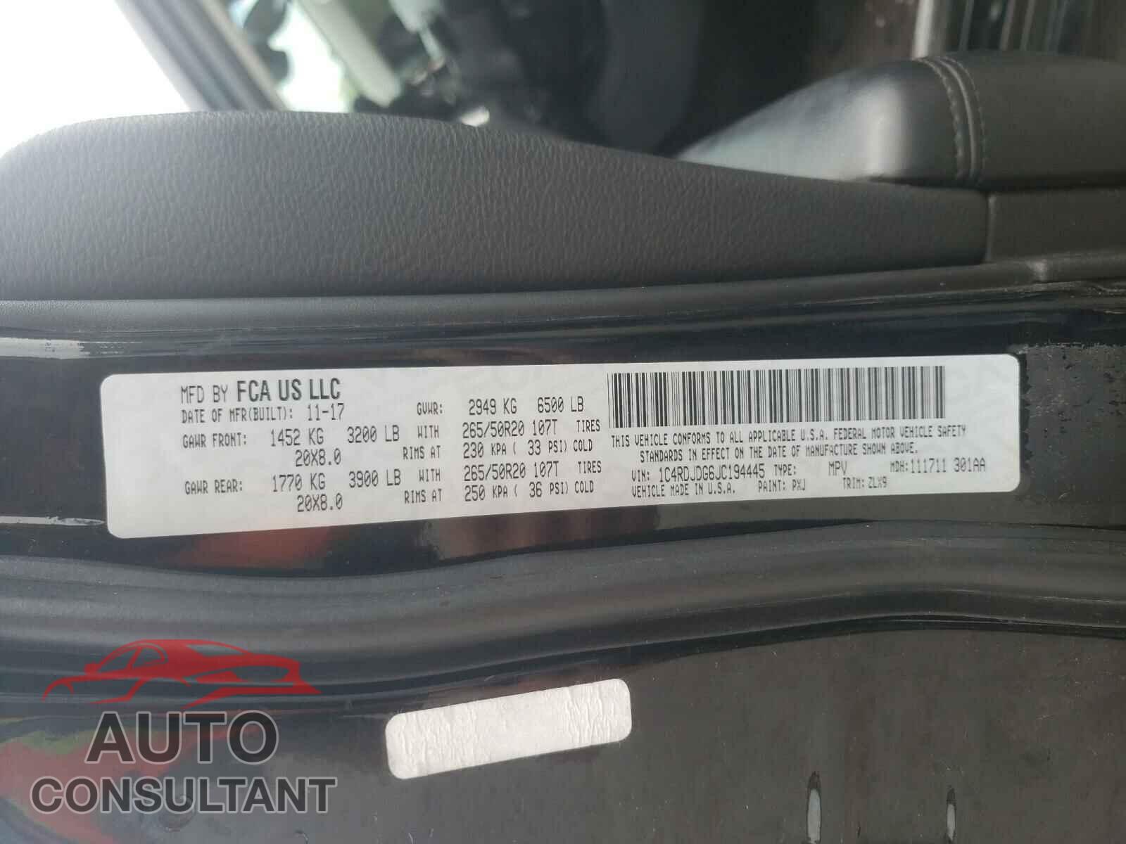 DODGE DURANGO 2018 - 1C4RDJDG6JC194445