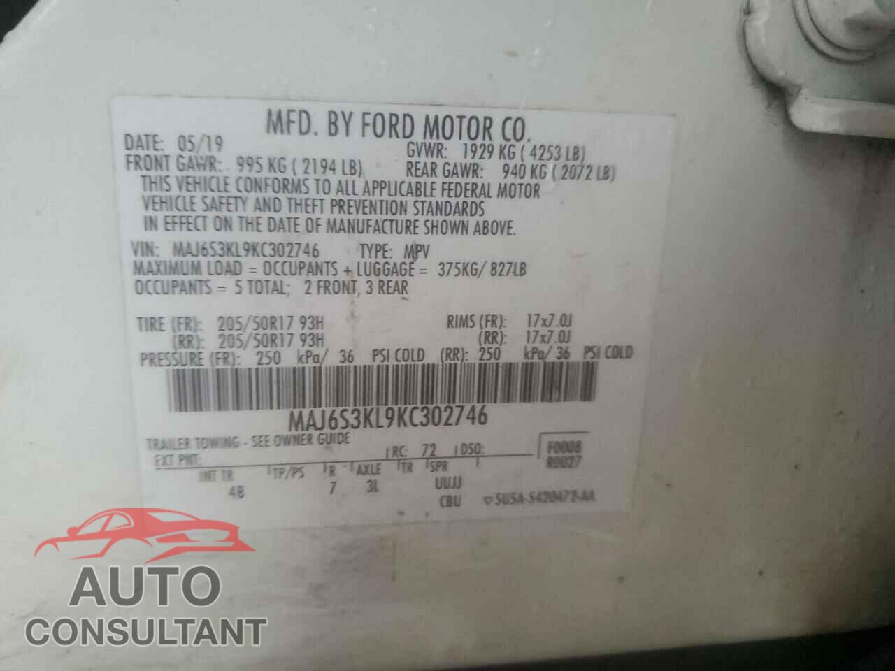 FORD ECOSPORT 2019 - MAJ6S3KL9KC302746
