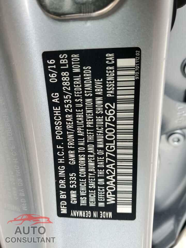 PORSCHE PANAMERA 2016 - WP0AA2A77GL007562