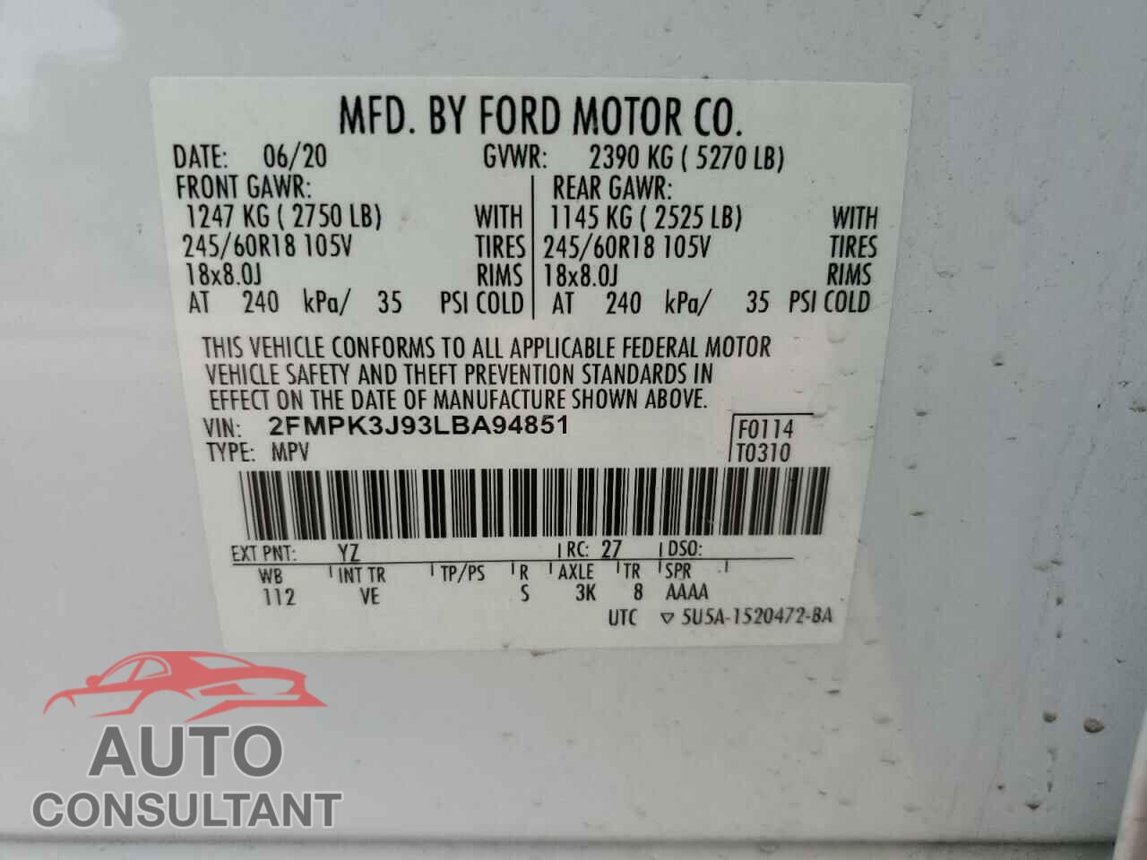 FORD EDGE 2020 - 2FMPK3J93LBA94851