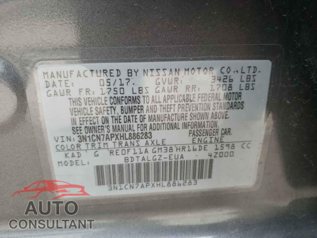NISSAN VERSA 2017 - 3N1CN7APXHL886283