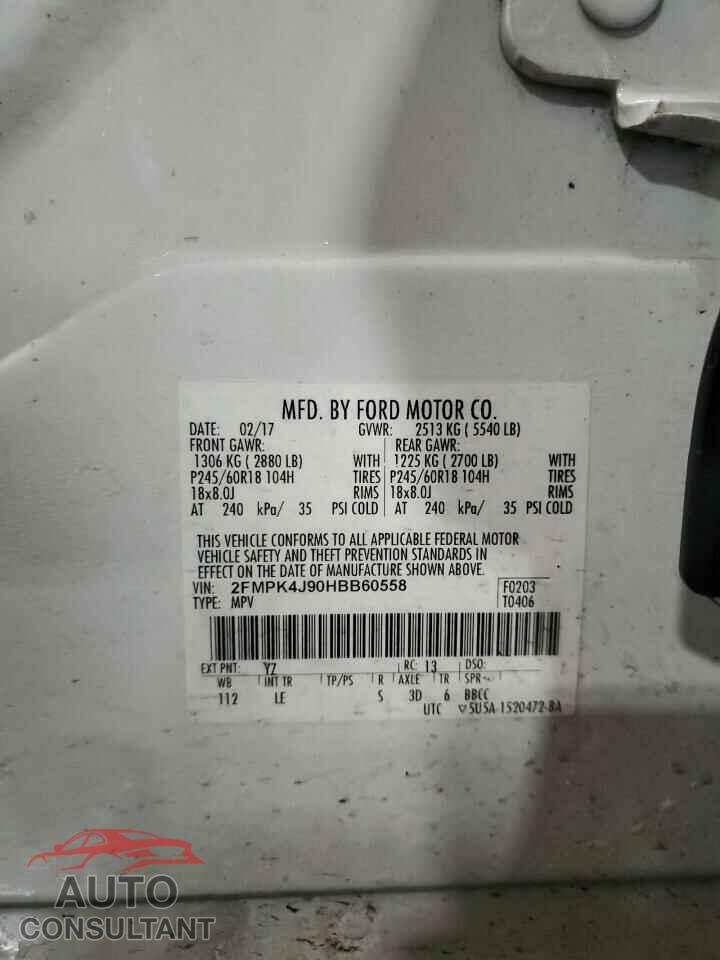 FORD EDGE 2017 - 2FMPK4J90HBB60558