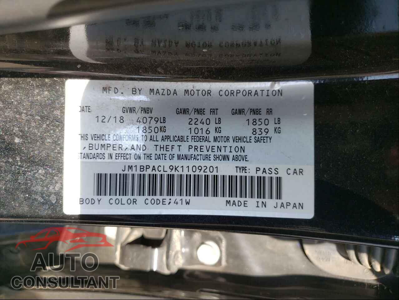 MAZDA 3 2019 - JM1BPACL9K1109201