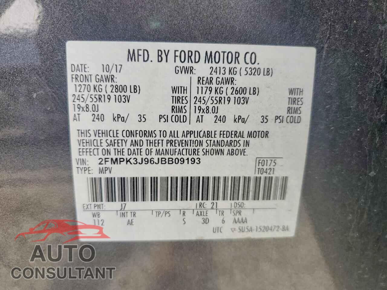 FORD EDGE 2018 - 2FMPK3J96JBB09193