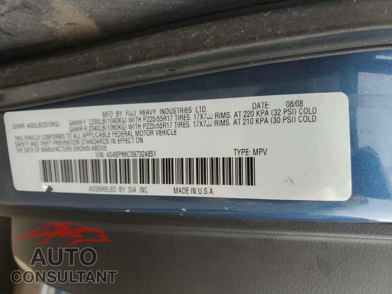 SUBARU OUTBACK 2009 - 4S4BP66C097324851