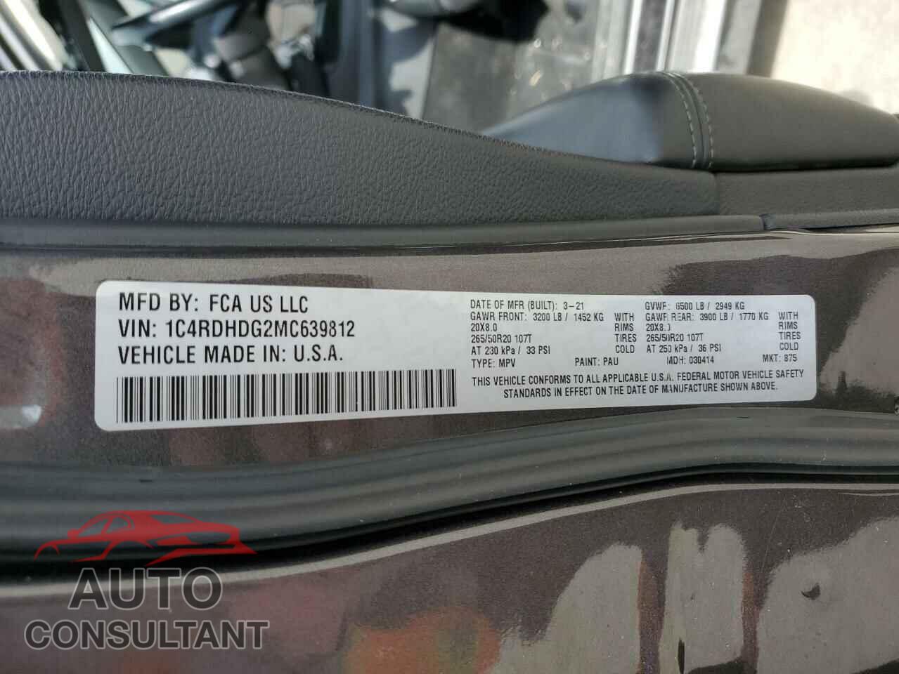 DODGE DURANGO 2021 - 1C4RDHDG2MC639812