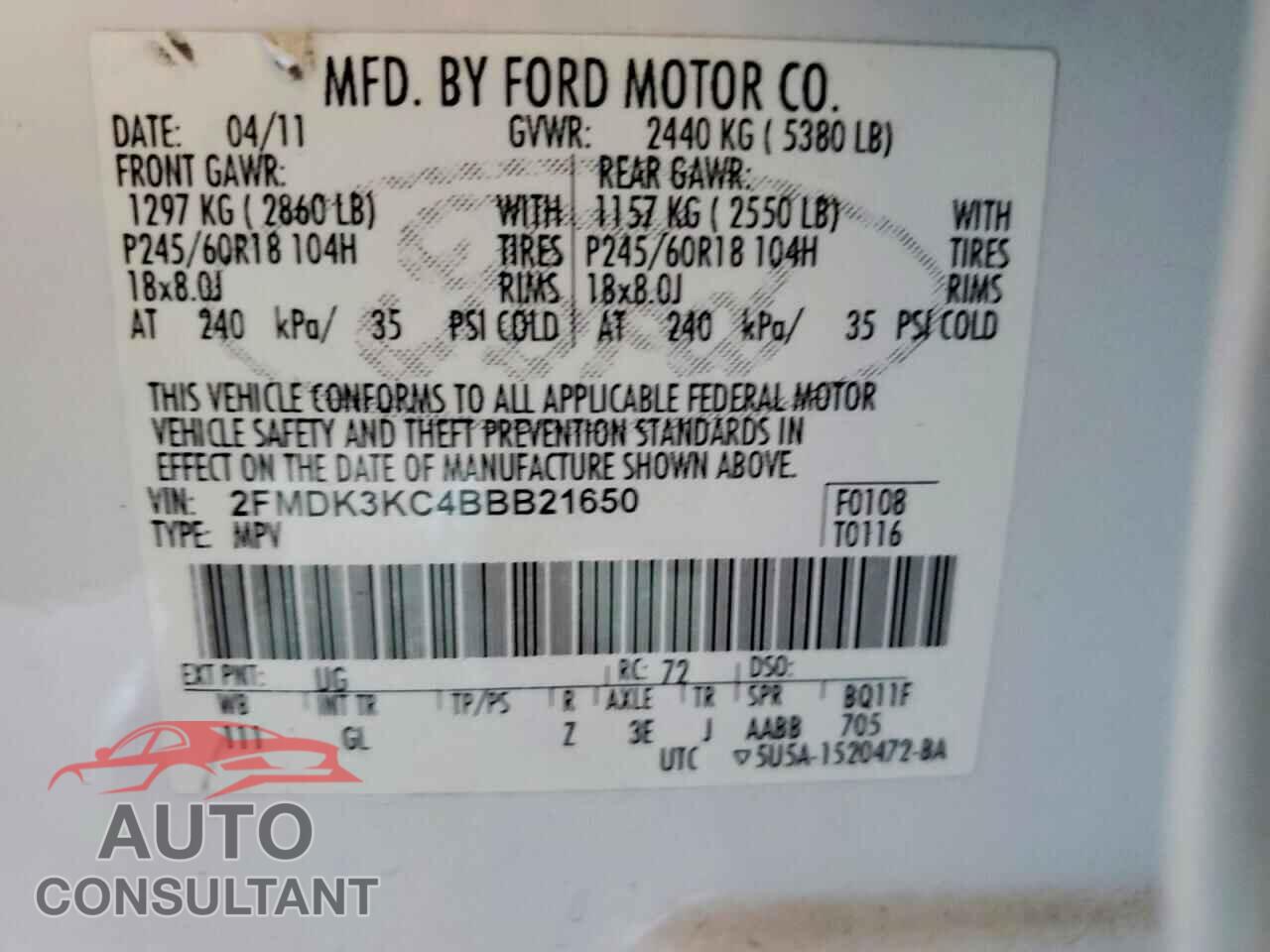 FORD EDGE 2011 - 2FMDK3KC4BBB21650