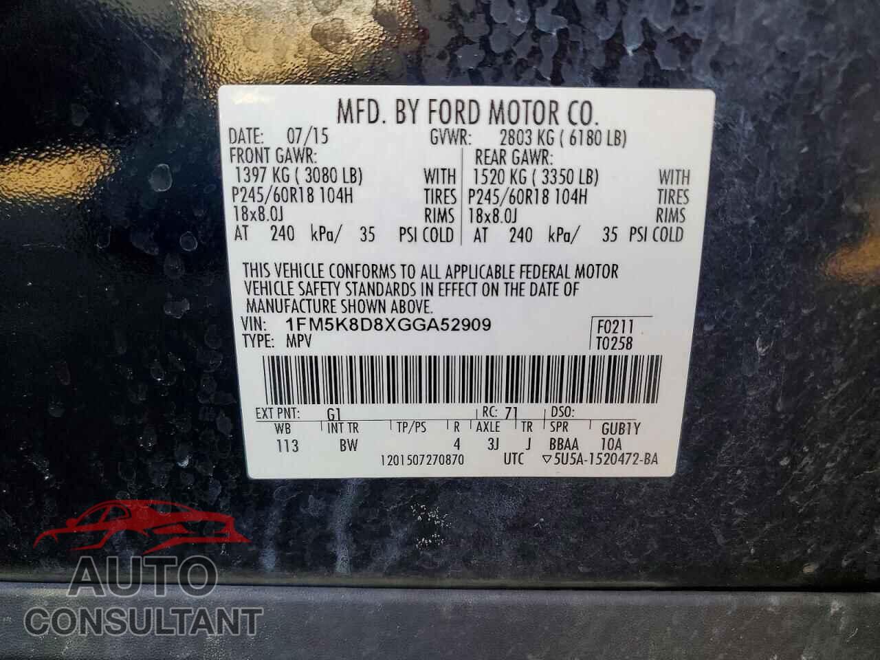 FORD EXPLORER 2016 - 1FM5K8D8XGGA52909