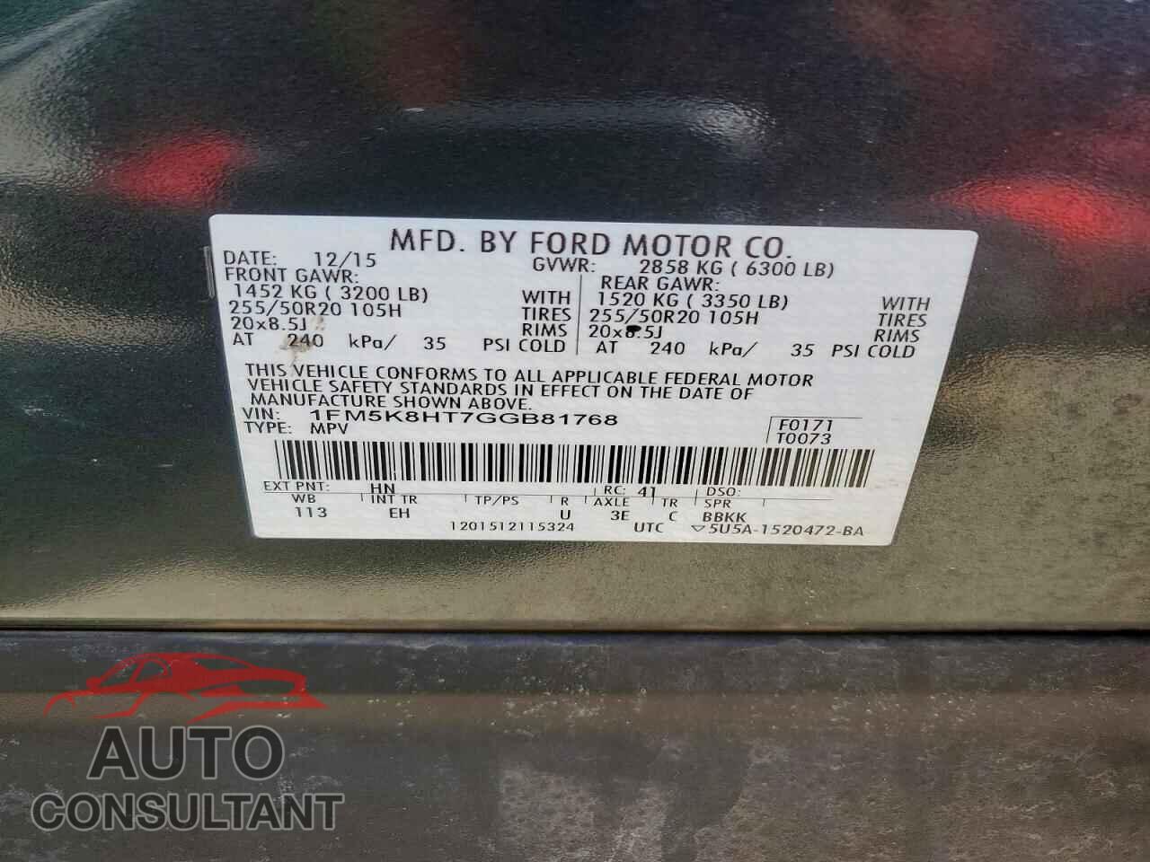 FORD EXPLORER 2016 - 1FM5K8HT7GGB81768