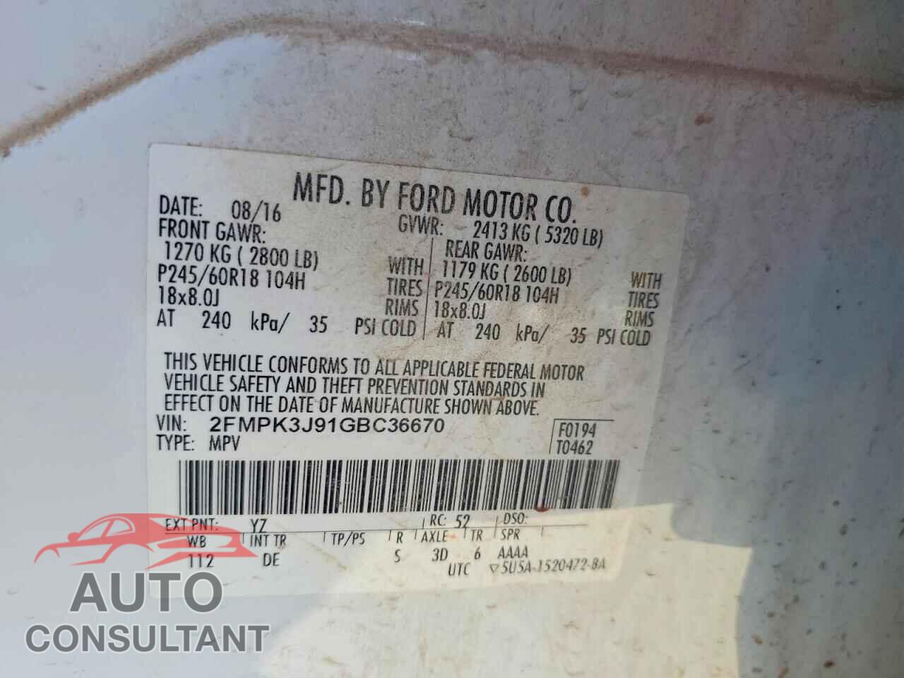 FORD EDGE 2016 - 2FMPK3J91GBC36670