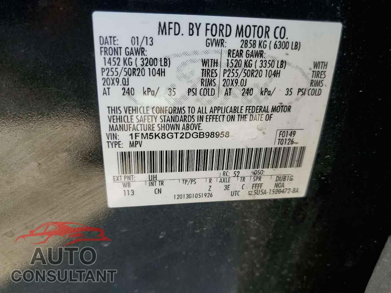 FORD EXPLORER 2013 - 1FM5K8GT2DGB98958