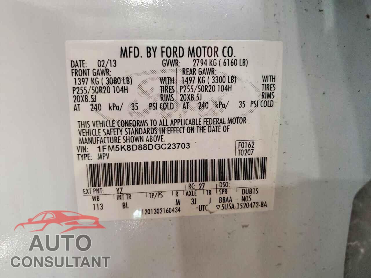 FORD EXPLORER 2013 - 1FM5K8D88DGC23703