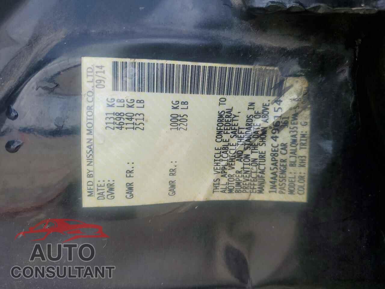 NISSAN MAXIMA 2014 - 1N4AA5AP8EC496154