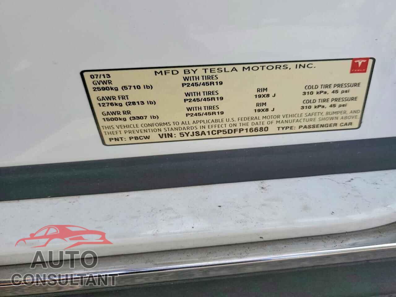 TESLA MODEL S 2013 - 5YJSA1CP5DFP16680
