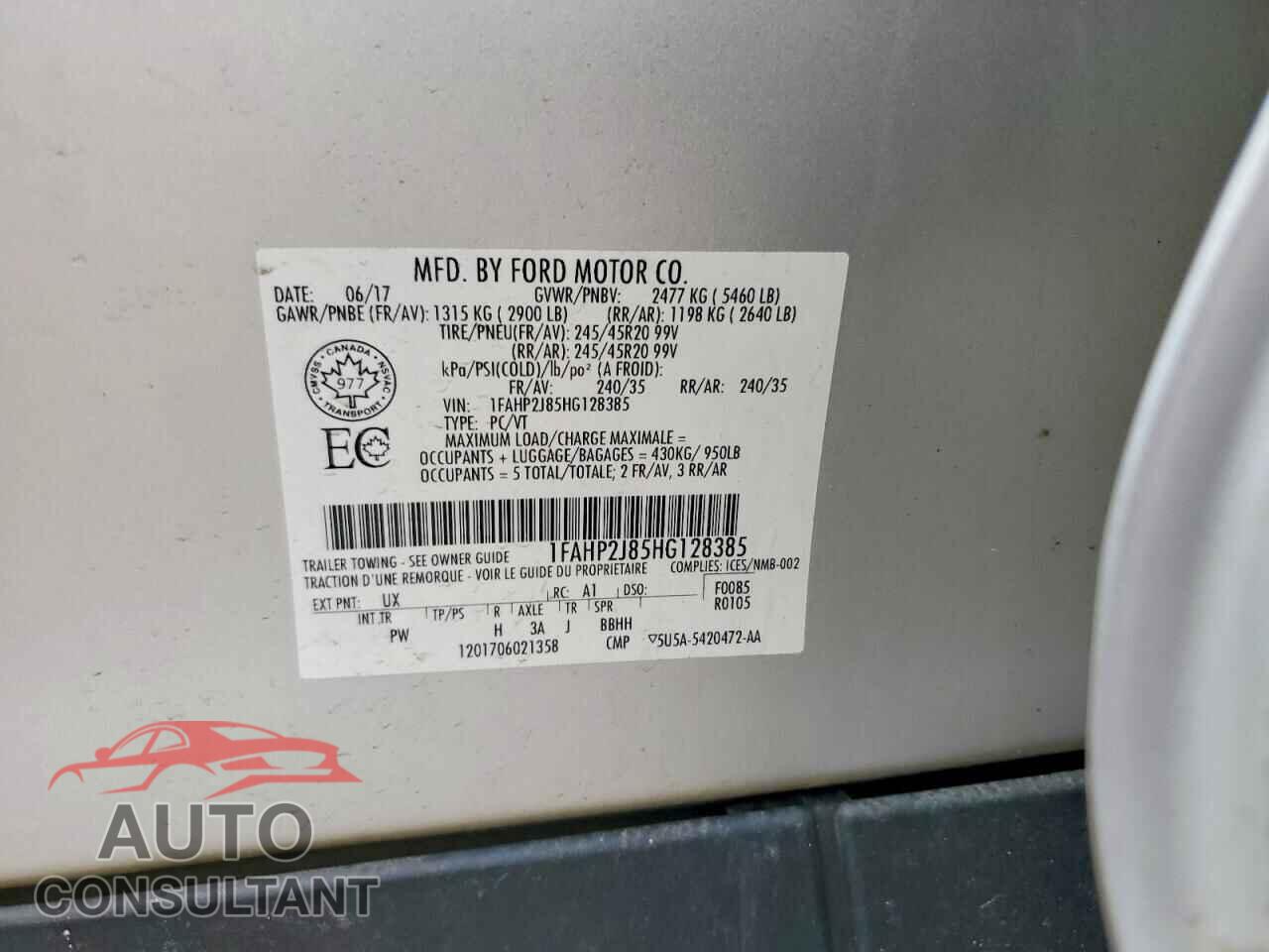 FORD TAURUS 2017 - 1FAHP2J85HG128385